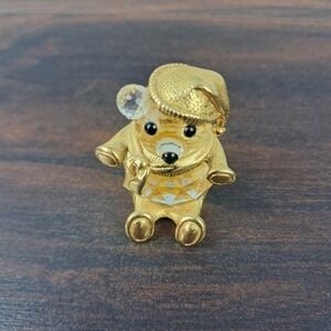 Swarovski Crystal Teddy Bear Gold Tone Figure Animal‎ Design Jewelry Accessory